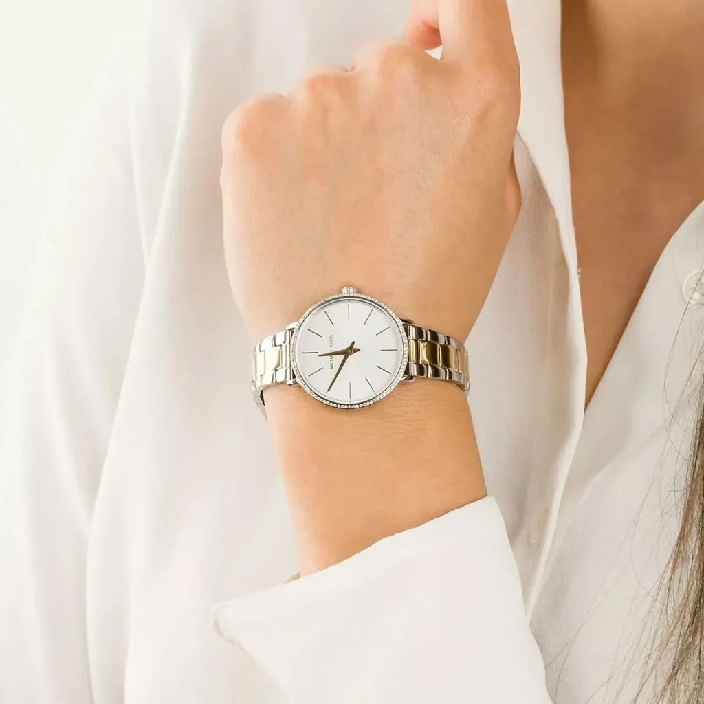 Michael Kors Mini Pyper Women’s Watch MK1041 – Two-Tone Stainless Steel, White Dial, 32mm