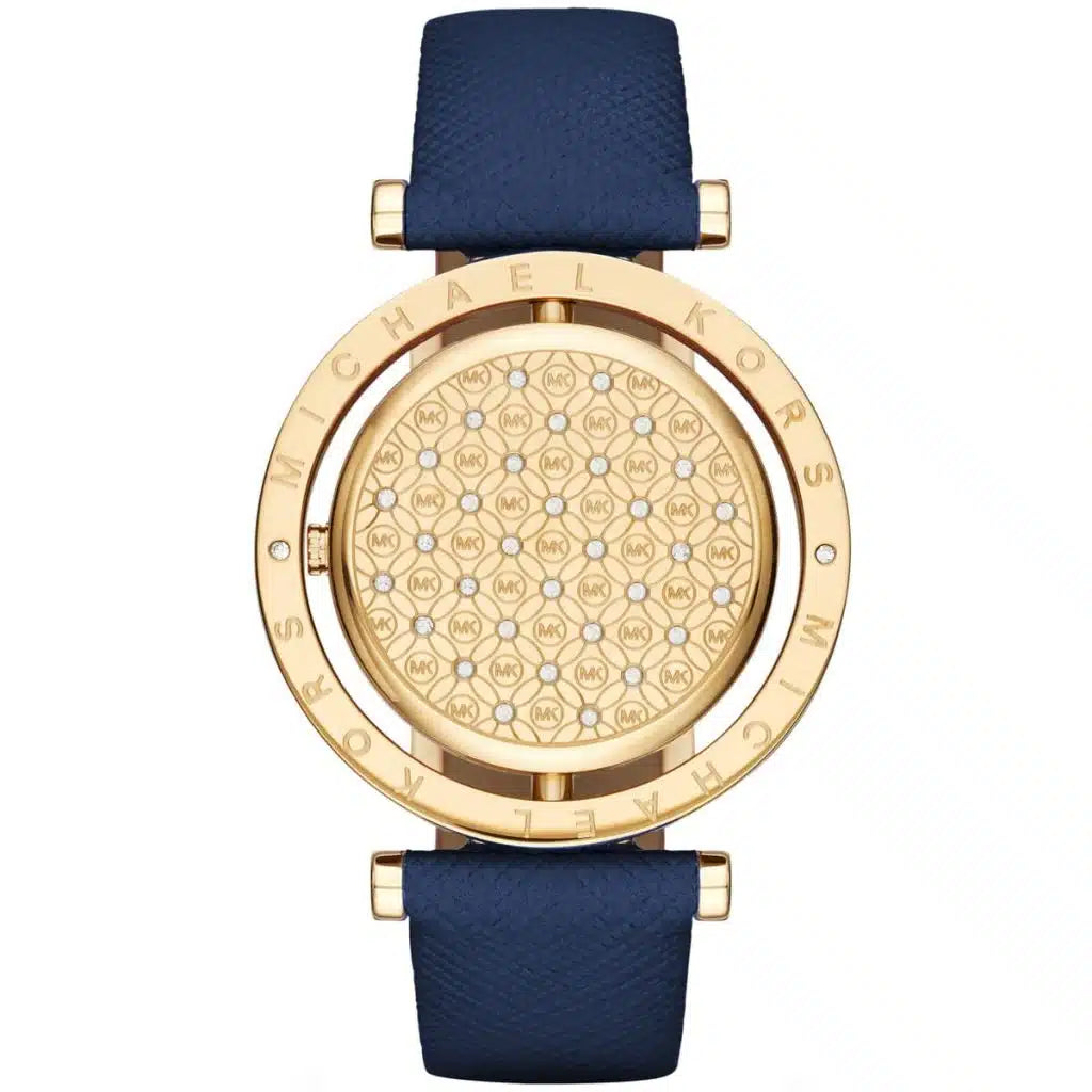 Michael Kors Averi MK2526 Women's Watch – Gold Dial, Blue Genuine Leather Strap, Quartz Movement