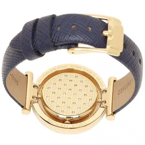 Michael Kors Averi MK2526 Women's Watch – Gold Dial, Blue Genuine Leather Strap, Quartz Movement