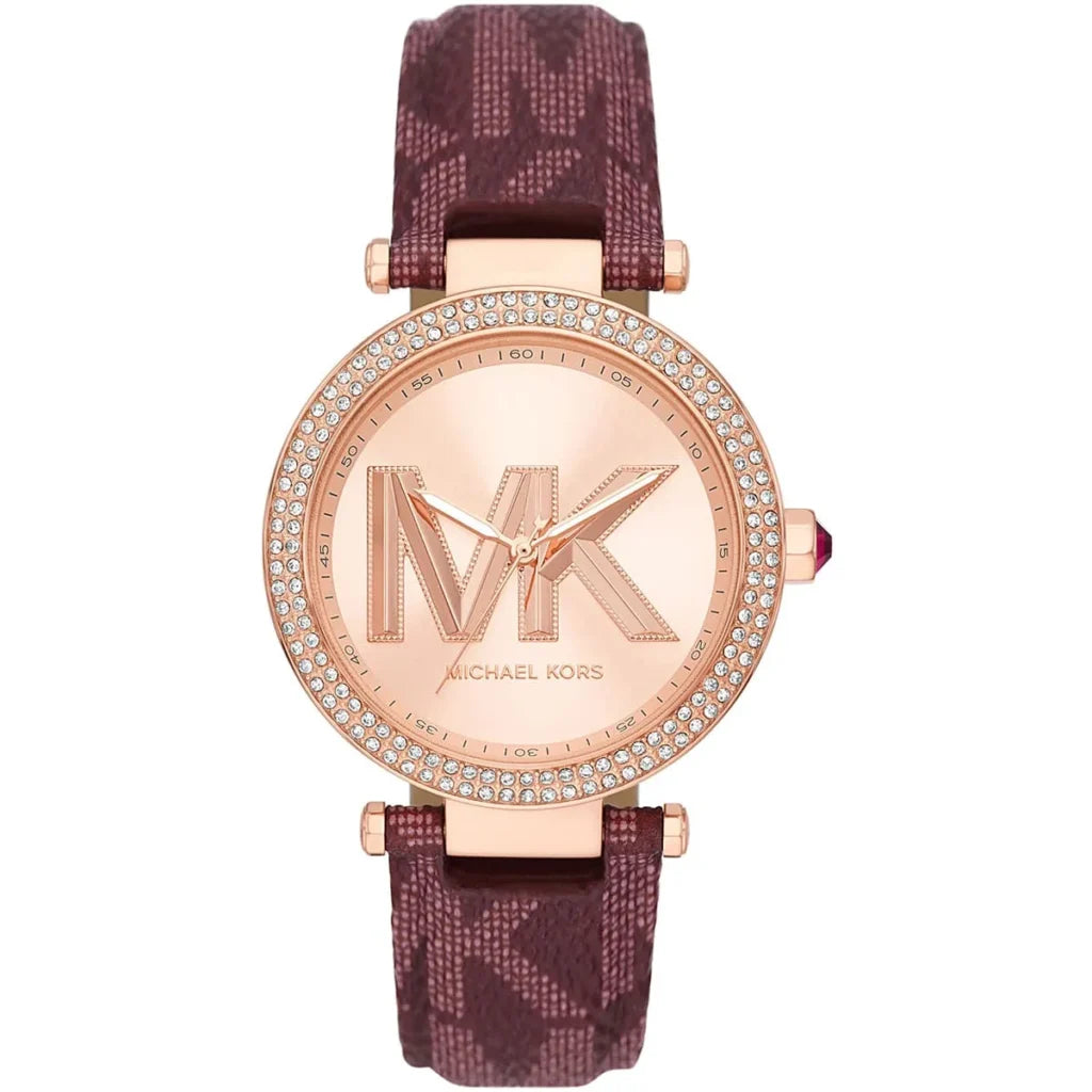 Michael Kors Women’s Analog Watch MK2974 – Rose Gold Dial with Burgundy Strap