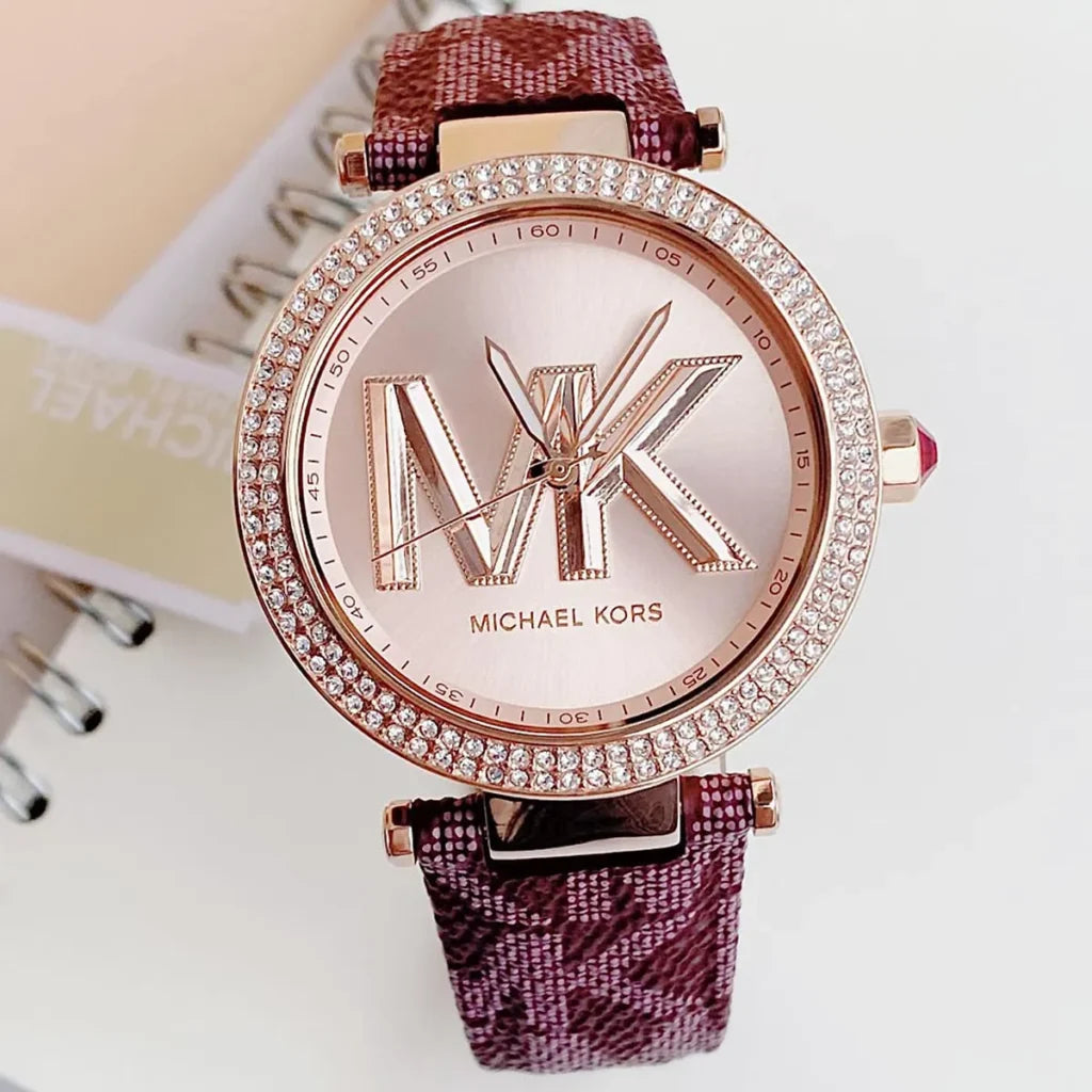 Michael Kors Women’s Analog Watch MK2974 – Rose Gold Dial with Burgundy Strap