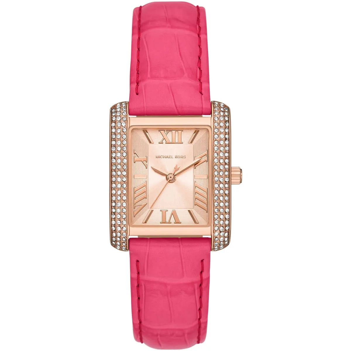 Michael Kors Emery MK2984 Women’s Watch – Rose Gold Square Dial, Pink Genuine Leather Strap, 33mm, Quartz Movement, 50M Water Resistant