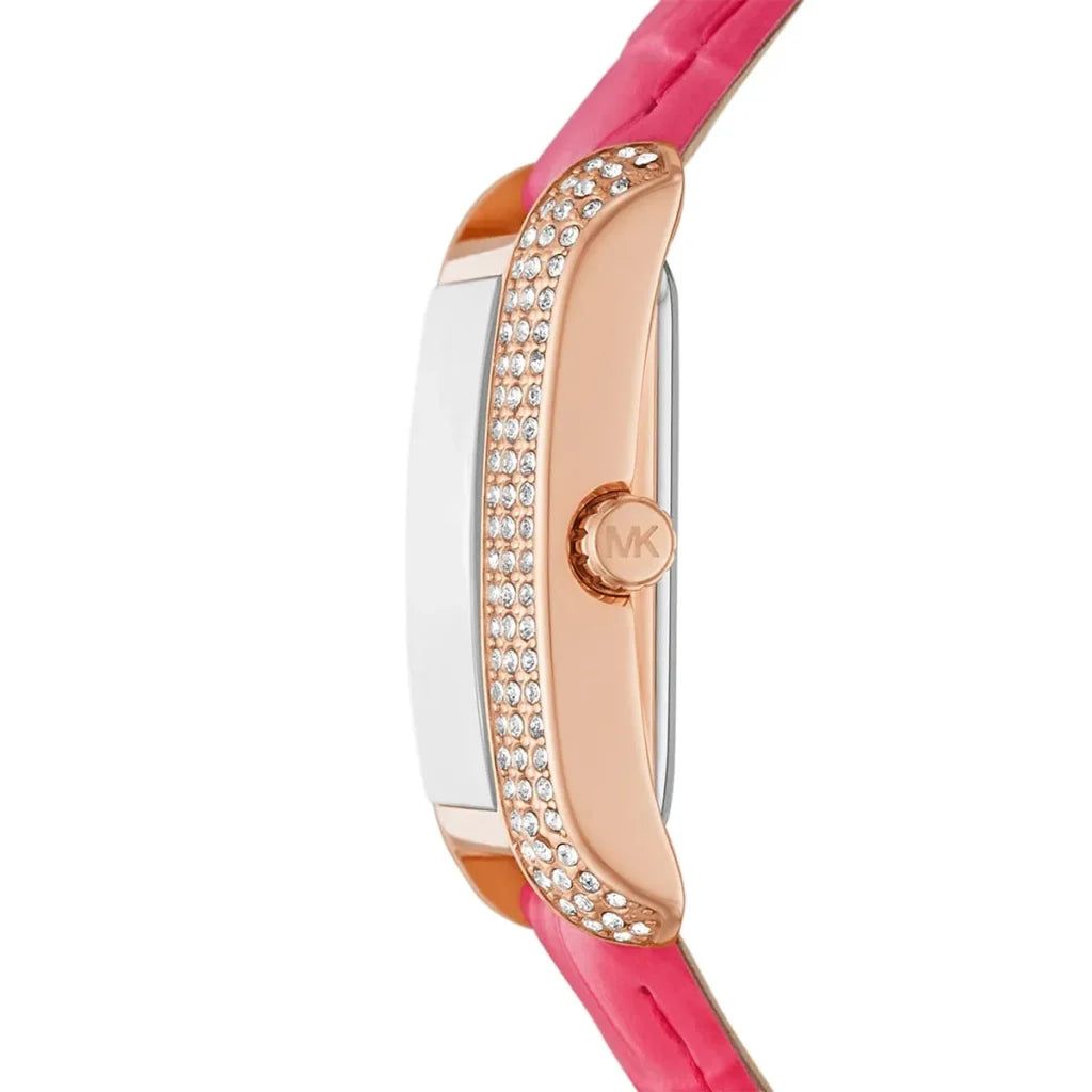 Michael Kors Emery MK2984 Women’s Watch – Rose Gold Square Dial, Pink Genuine Leather Strap, 33mm, Quartz Movement, 50M Water Resistant