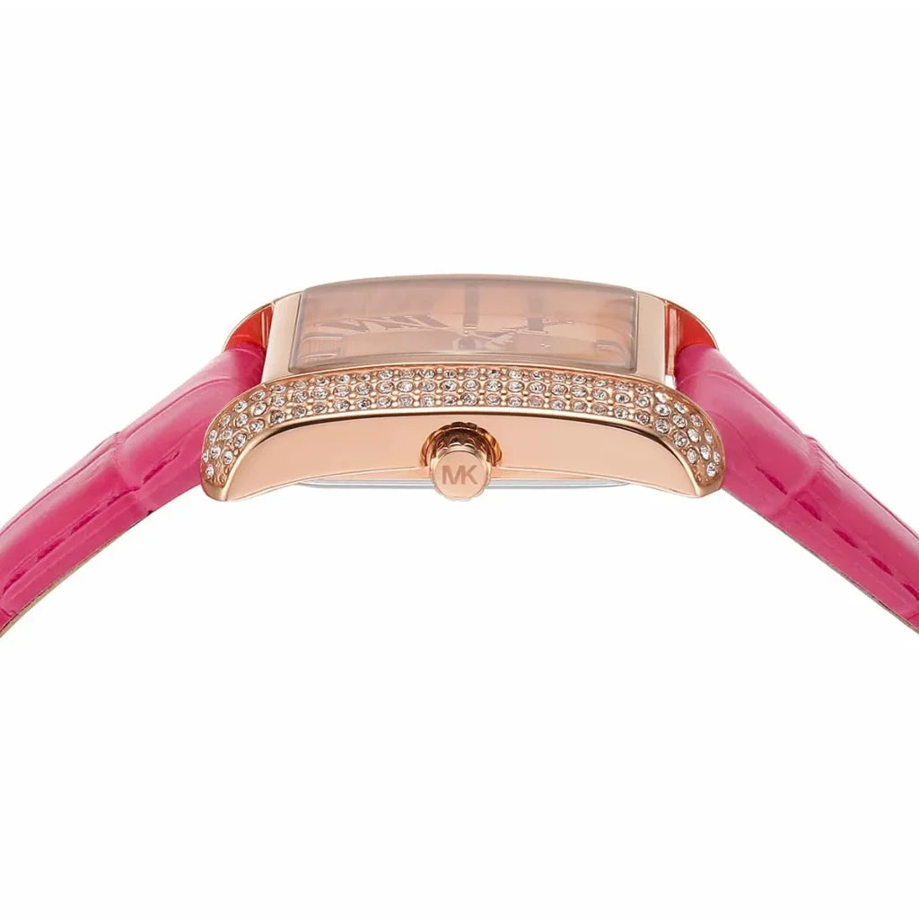 Michael Kors Emery MK2984 Women’s Watch – Rose Gold Square Dial, Pink Genuine Leather Strap, 33mm, Quartz Movement, 50M Water Resistant
