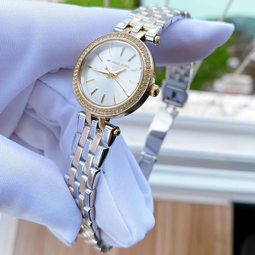 Michael Kors MK3323 Darci Petite Two-Tone Watch for Women – Silver Dial, 28mm