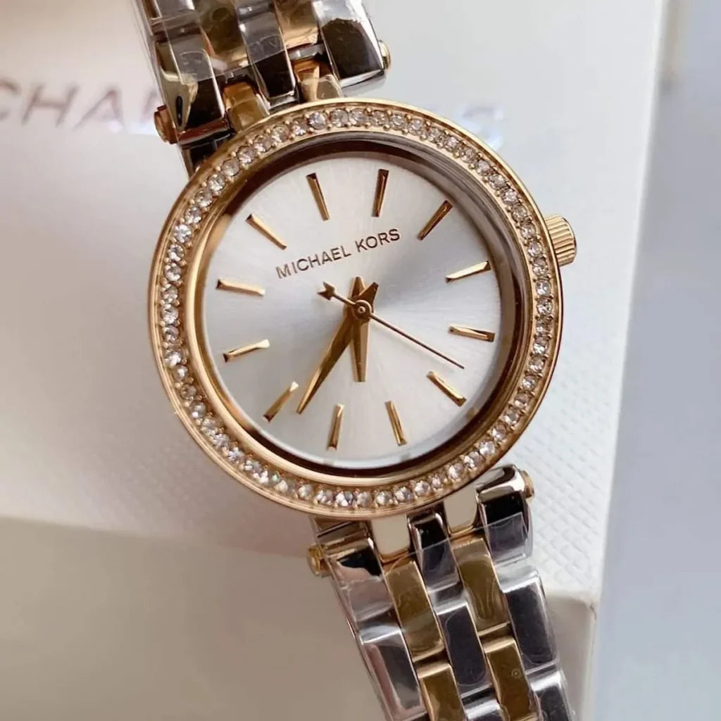 Michael Kors MK3323 Darci Petite Two-Tone Watch for Women – Silver Dial, 28mm