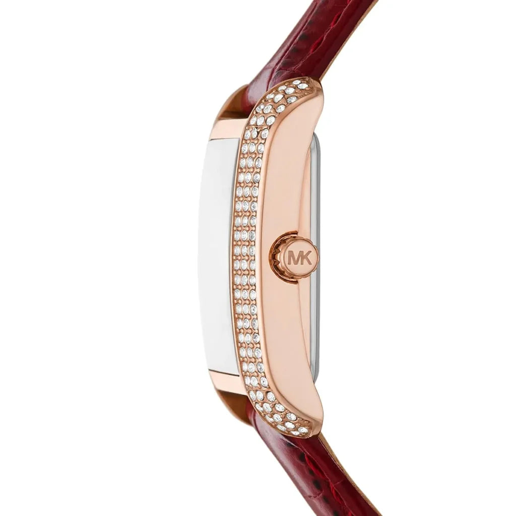Michael Kors Emery MK4689 Women’s Watch – White Square Dial, Red Genuine Leather Strap, 33mm, Quartz Movement, 50M Water Resistant