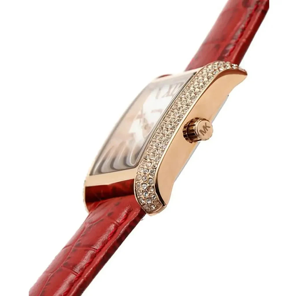 Michael Kors Emery MK4689 Women’s Watch – White Square Dial, Red Genuine Leather Strap, 33mm, Quartz Movement, 50M Water Resistant