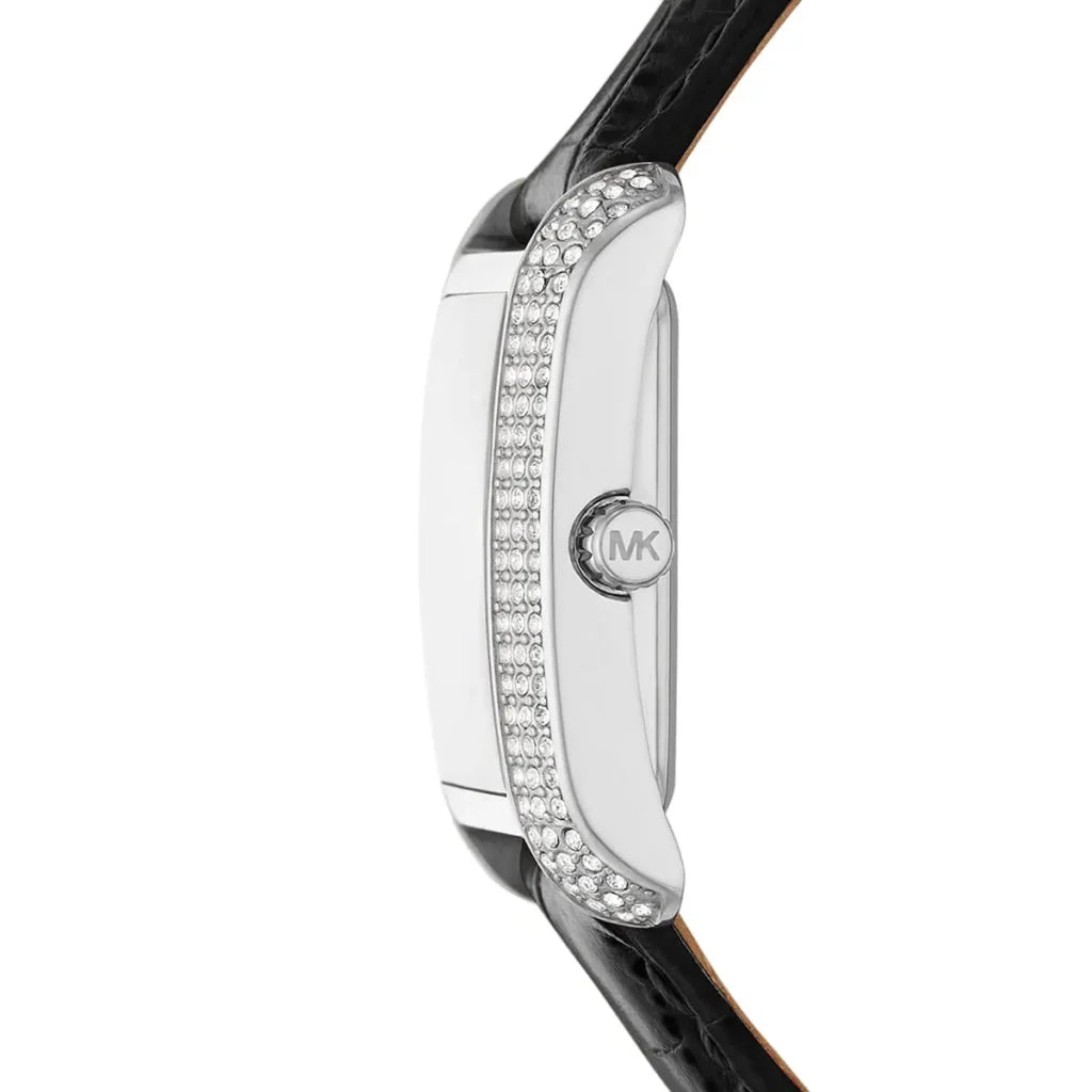 Michael Kors Emery MK4696 Women’s Watch – White Square Dial, Black Genuine Leather Strap, 27mm, Quartz Movement, 50M Water Resistant