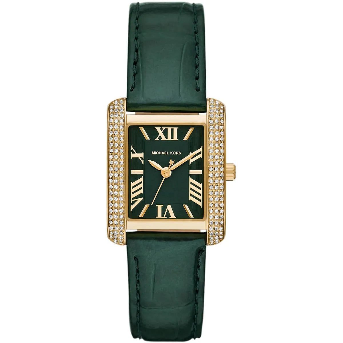 Michael Kors Emery MK4697 Women’s Watch – Black Square Dial, Green Genuine Leather Strap, 27mm, Quartz Movement, 50M Water Resistant