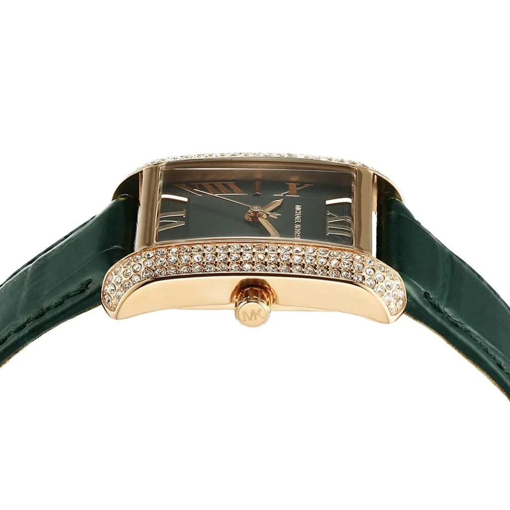 Michael Kors Emery MK4697 Women’s Watch – Black Square Dial, Green Genuine Leather Strap, 27mm, Quartz Movement, 50M Water Resistant