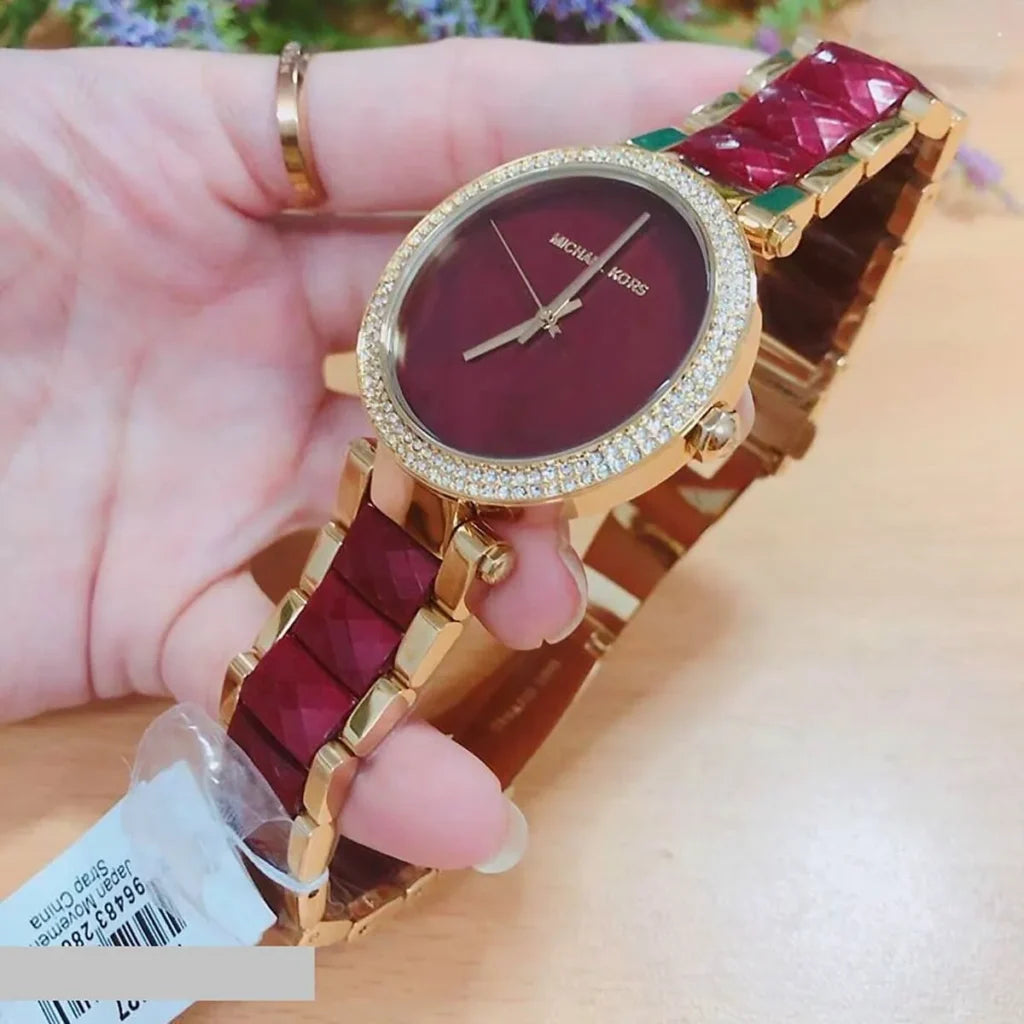 Michael Kors Parker MK6427 Women’s Watch – Red Dial, Red & Gold Stainless Steel Bracelet, 39mm, Quartz Movement, 100M Water Resistant