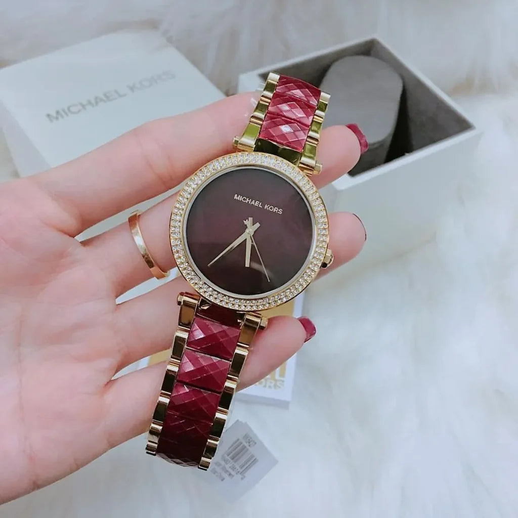Michael Kors Parker MK6427 Women’s Watch – Red Dial, Red & Gold Stainless Steel Bracelet, 39mm, Quartz Movement, 100M Water Resistant