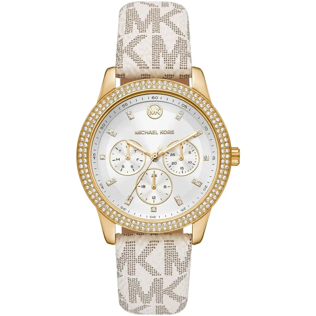 Michael Kors Tibby MK6967 Women’s Watch – White Dial & Genuine Leather Strap | 40mm Quartz Multifunction Luxury Watch