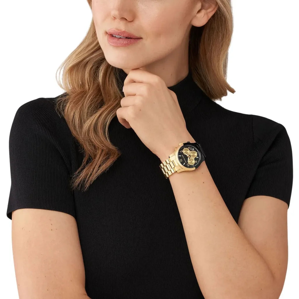 Michael Kors Runway Women’s Watch MK7328 – Black & Gold Stainless Steel Quartz Timepiece