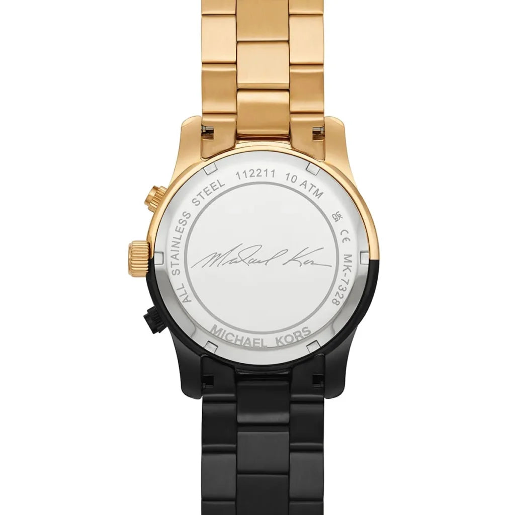Michael Kors Runway Women’s Watch MK7328 – Black & Gold Stainless Steel Quartz Timepiece
