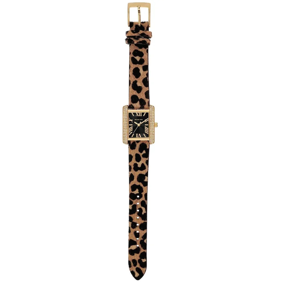 Michael Kors Women's Emery Black Dial Brown Genuine Leather Watch MK7387