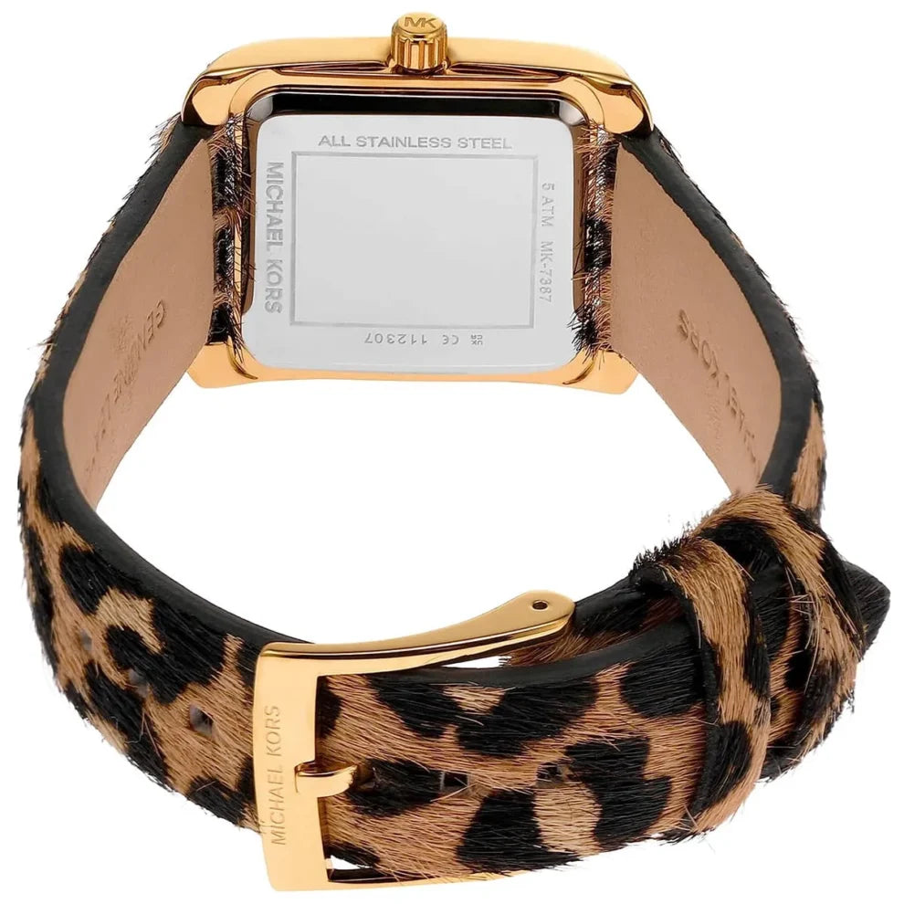 Michael Kors Women's Emery Black Dial Brown Genuine Leather Watch MK7387