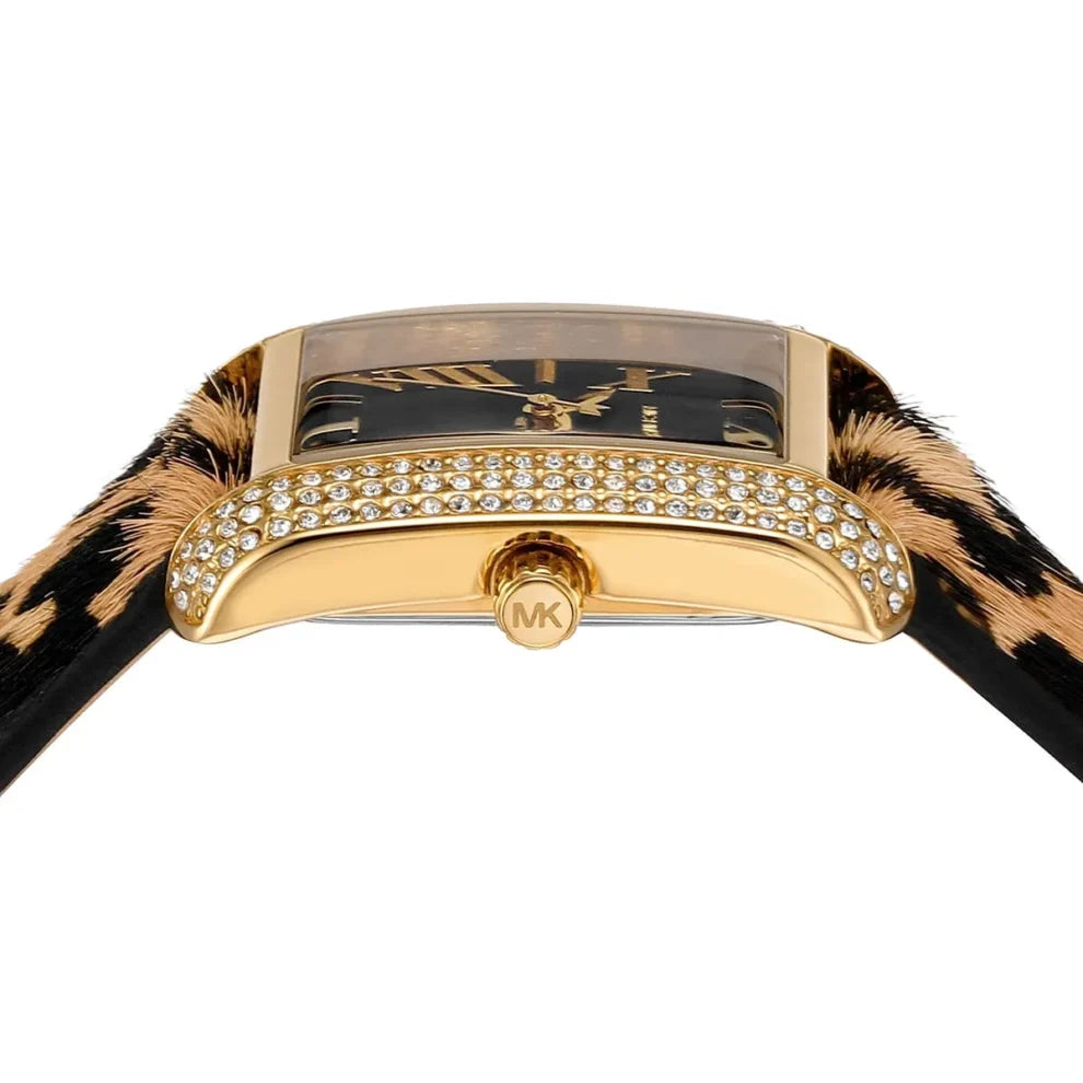 Michael Kors Women's Emery Black Dial Brown Genuine Leather Watch MK7387