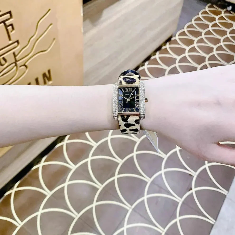 Michael Kors Women's Emery Black Dial Brown Genuine Leather Watch MK7387