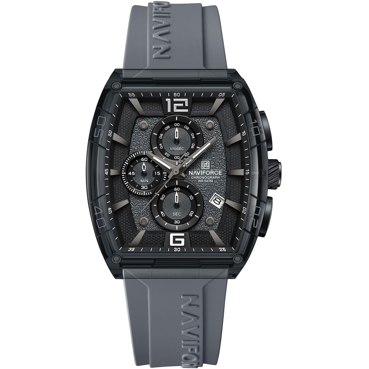 Naviforce NF6101-GY-W-GY Men’s Analog Square Watch with Stopwatch & Monthly Date