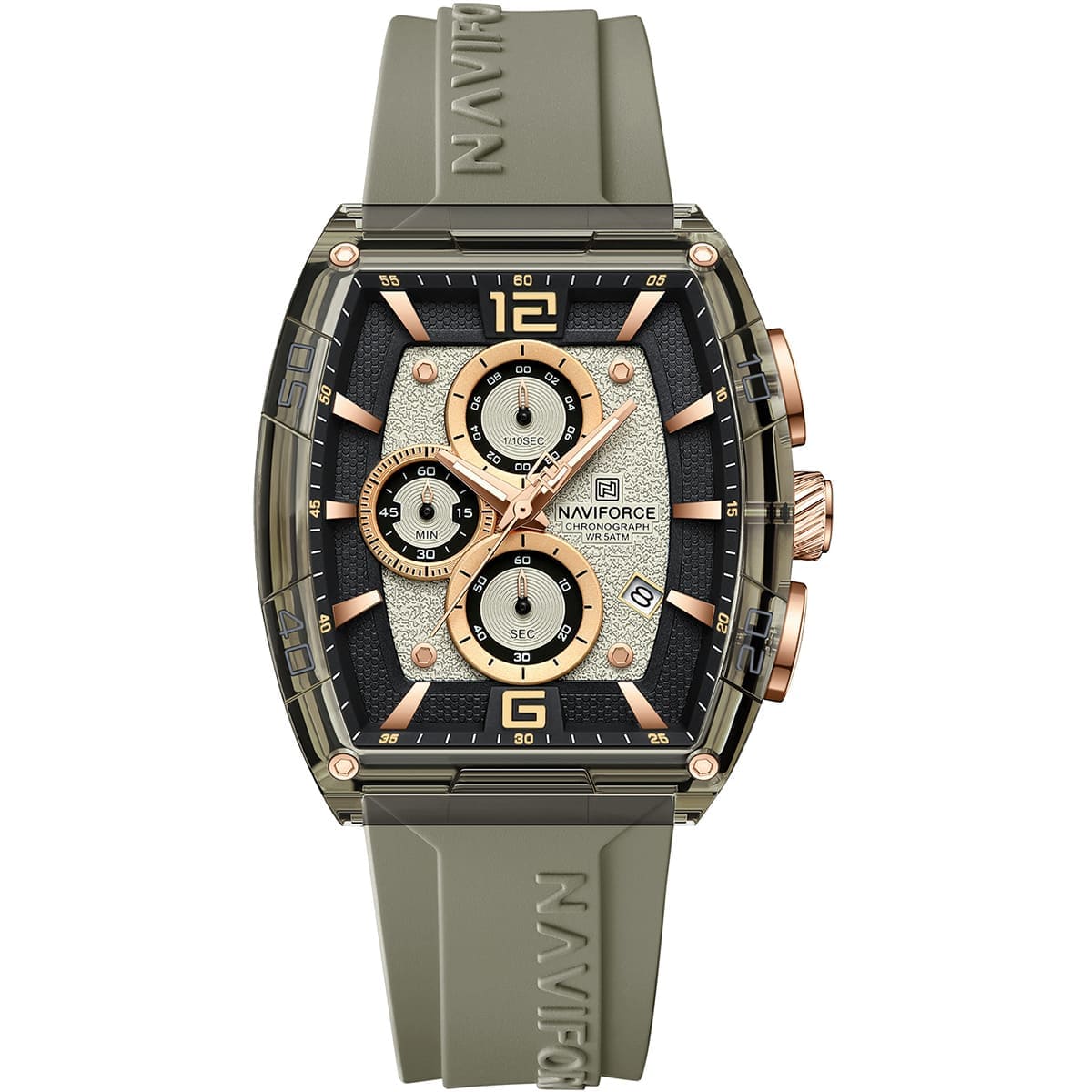 Naviforce NF6101-GY-Y-GY Men’s Analog Square Watch with Stopwatch & Monthly Date