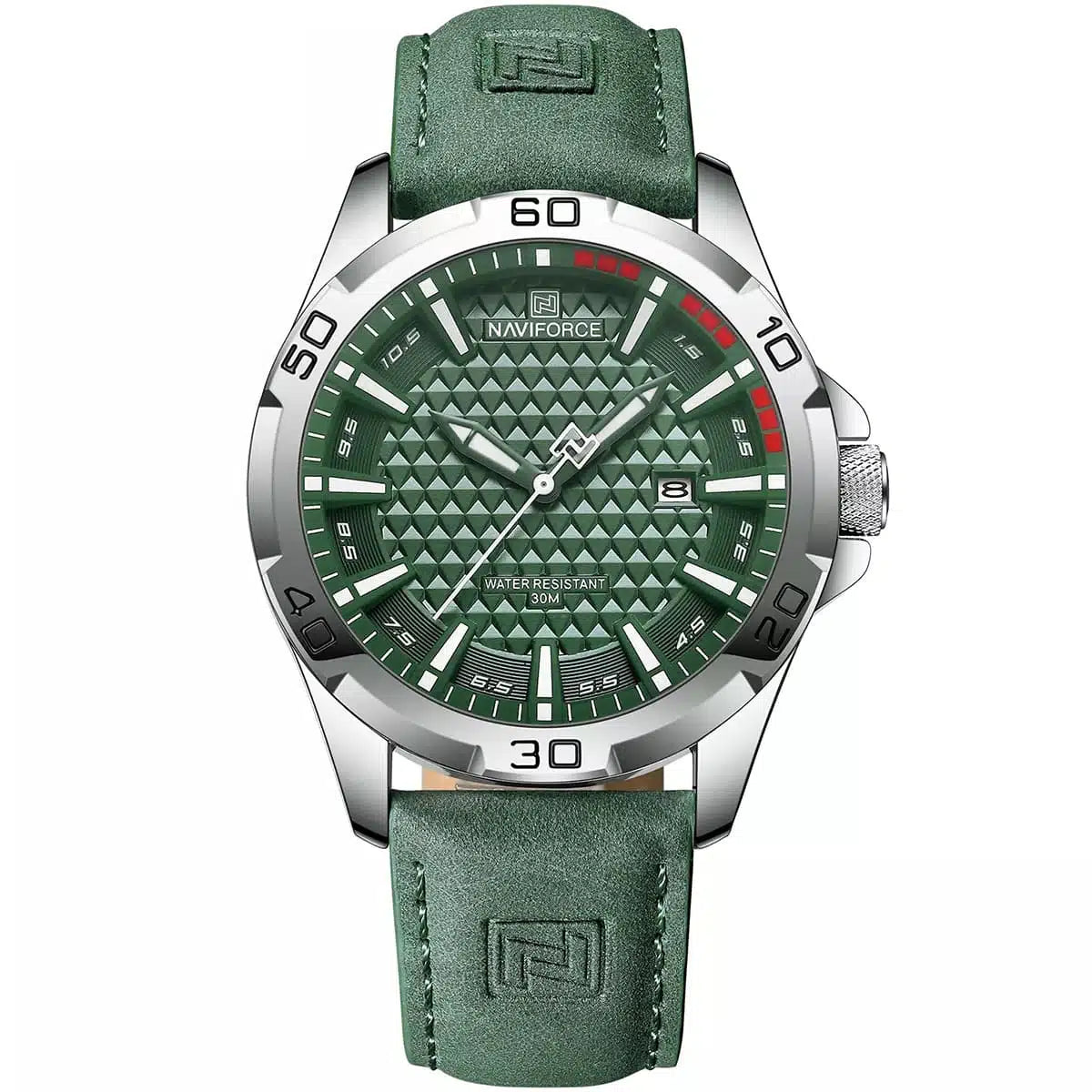 Naviforce NF8023-S-GN-GN Men’s Watch – Green Leather Strap with Green Dial 45mm Quartz Analog