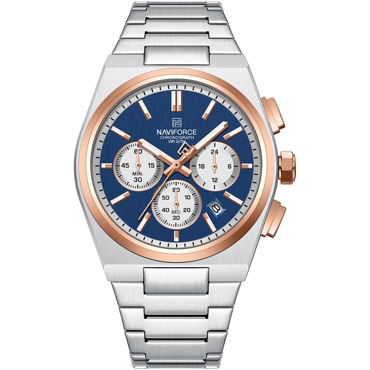 NAVIFORCE NF8048G-S-BE-RG Men's Watch, Silver Stainless Steel, Blue Dial