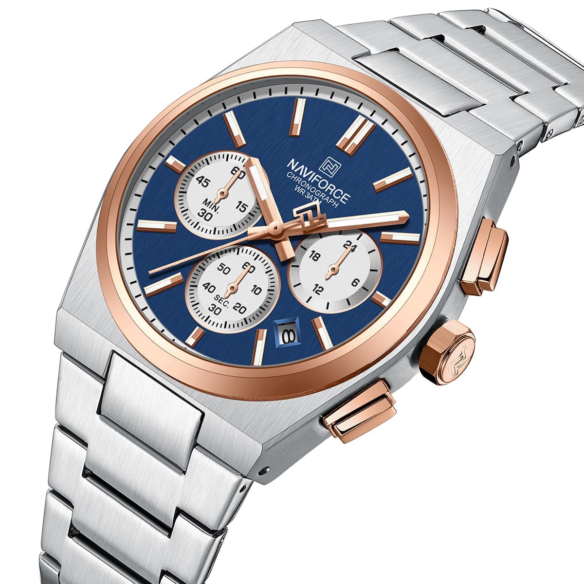 NAVIFORCE NF8048G-S-BE-RG Men's Watch, Silver Stainless Steel, Blue Dial