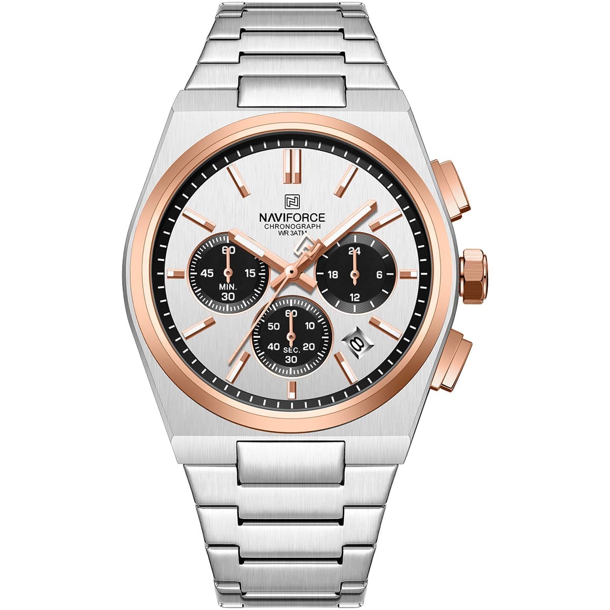 NAVIFORCE NF8048G-S-W-RG Men's Watch with Silver Stainless Steel Bracelet and White Dial