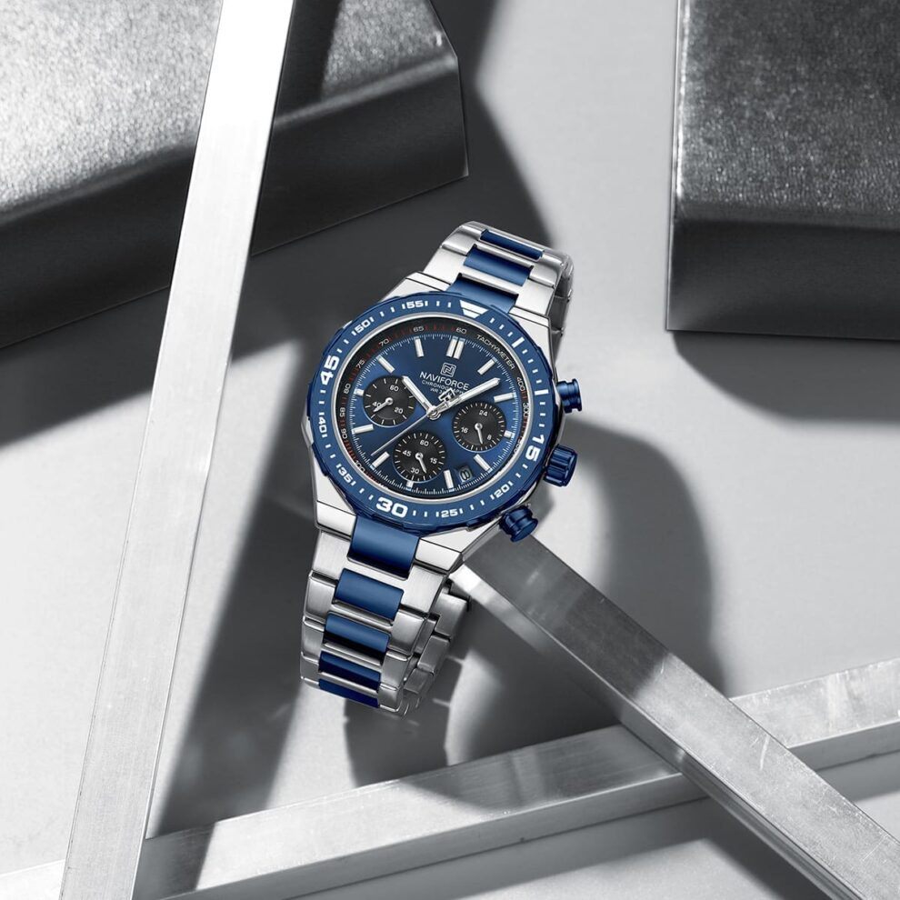 NAVIFORCE Men’s Watch NF8049-S-BE-S – Blue Dial Stainless Steel Sport Elegance