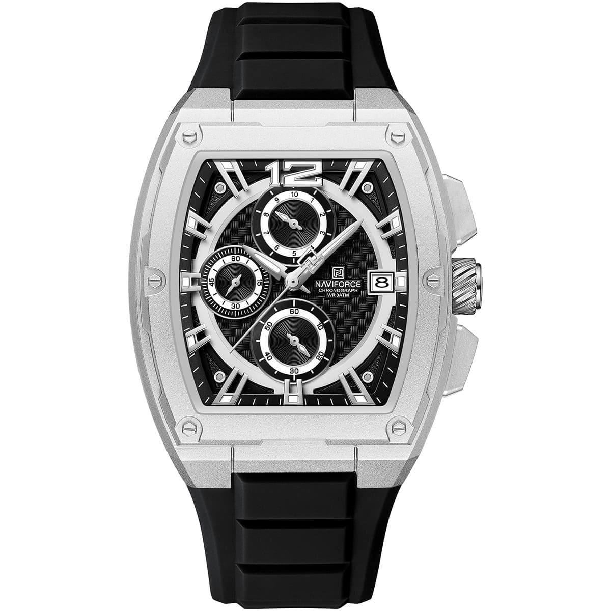 Naviforce NF8050-S-B-B Men’s Analog Square Watch with Stopwatch & Monthly Date