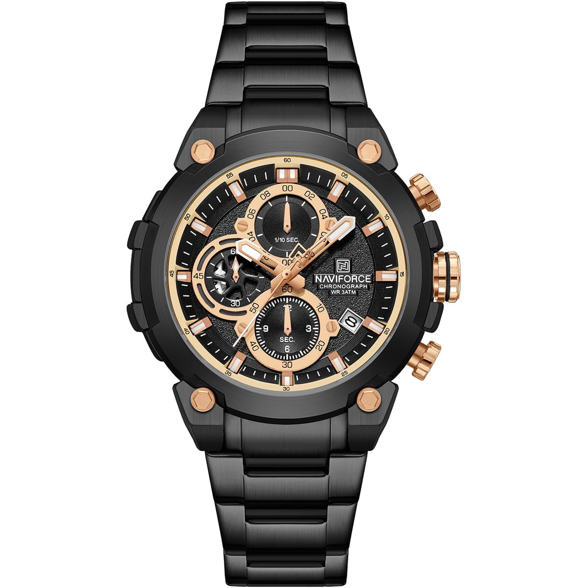 Naviforce NF8071-B-RG-B Men’s Analog Round Watch with Black Dial & Stopwatch