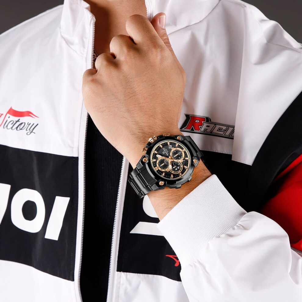 Naviforce NF8071-B-RG-B Men’s Analog Round Watch with Black Dial & Stopwatch