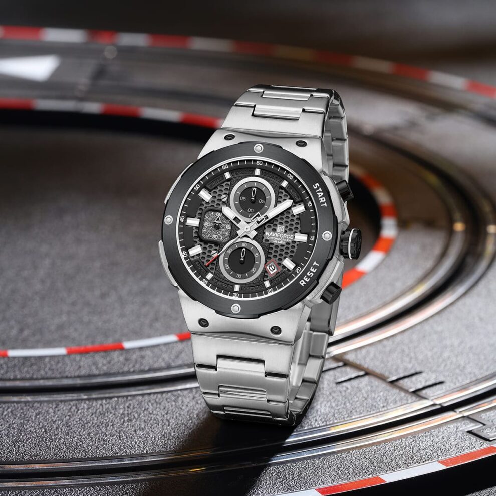 Naviforce NF8072-S-B-S Men’s Analog Round Watch with Black Dial & Stopwatch