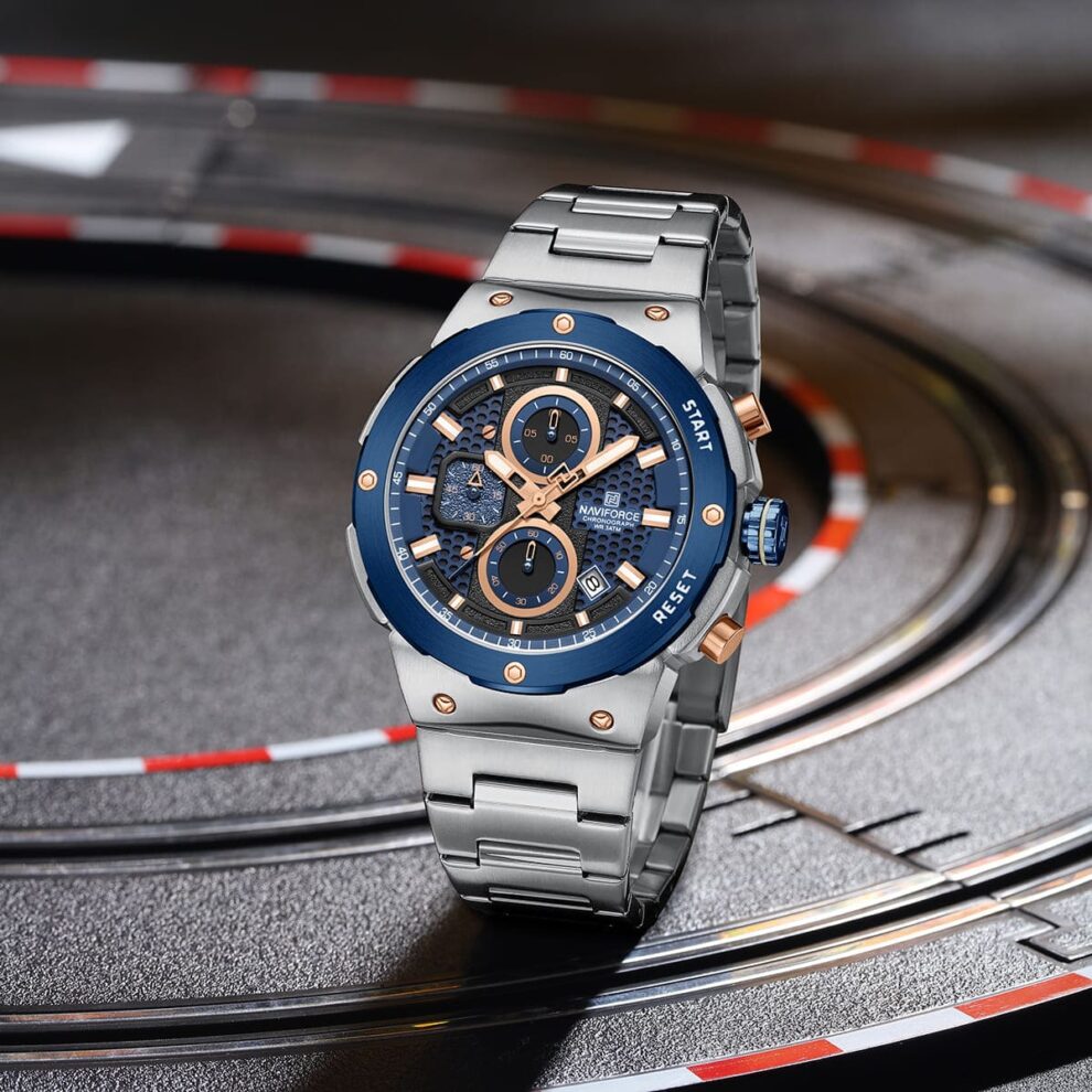 Naviforce NF8072-S-BE-S Men’s Analog Round Watch with Blue Dial & Stopwatch
