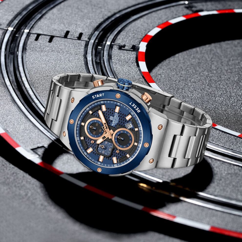 Naviforce NF8072-S-BE-S Men’s Analog Round Watch with Blue Dial & Stopwatch