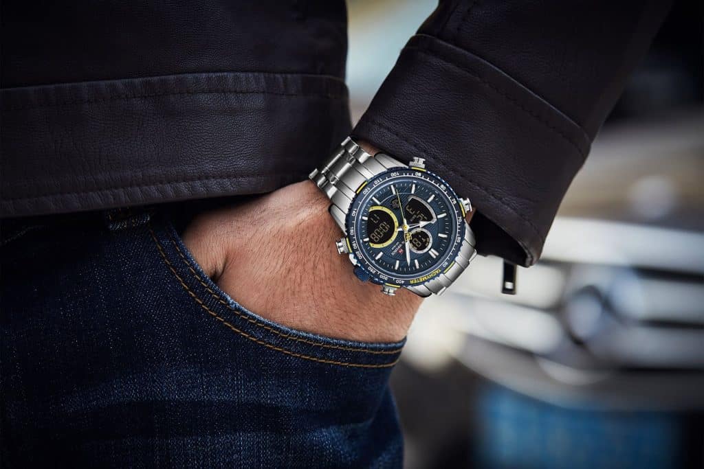 NAVIFORCE NF9182 S/BE Men Digital Sports Multifunction Chronograph Quartz Waterproof Stainless Steel Wristwatch