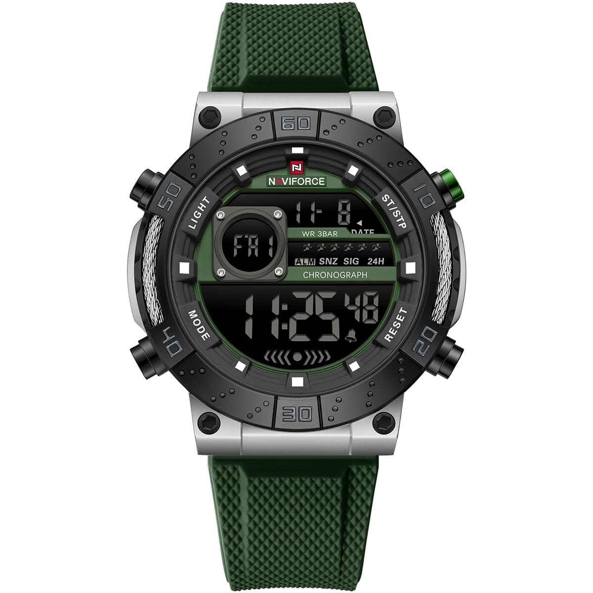 Naviforce NF9241T-S-GN-GN Men’s Digital Round Watch with Stopwatch & Monthly/Weekly Date
