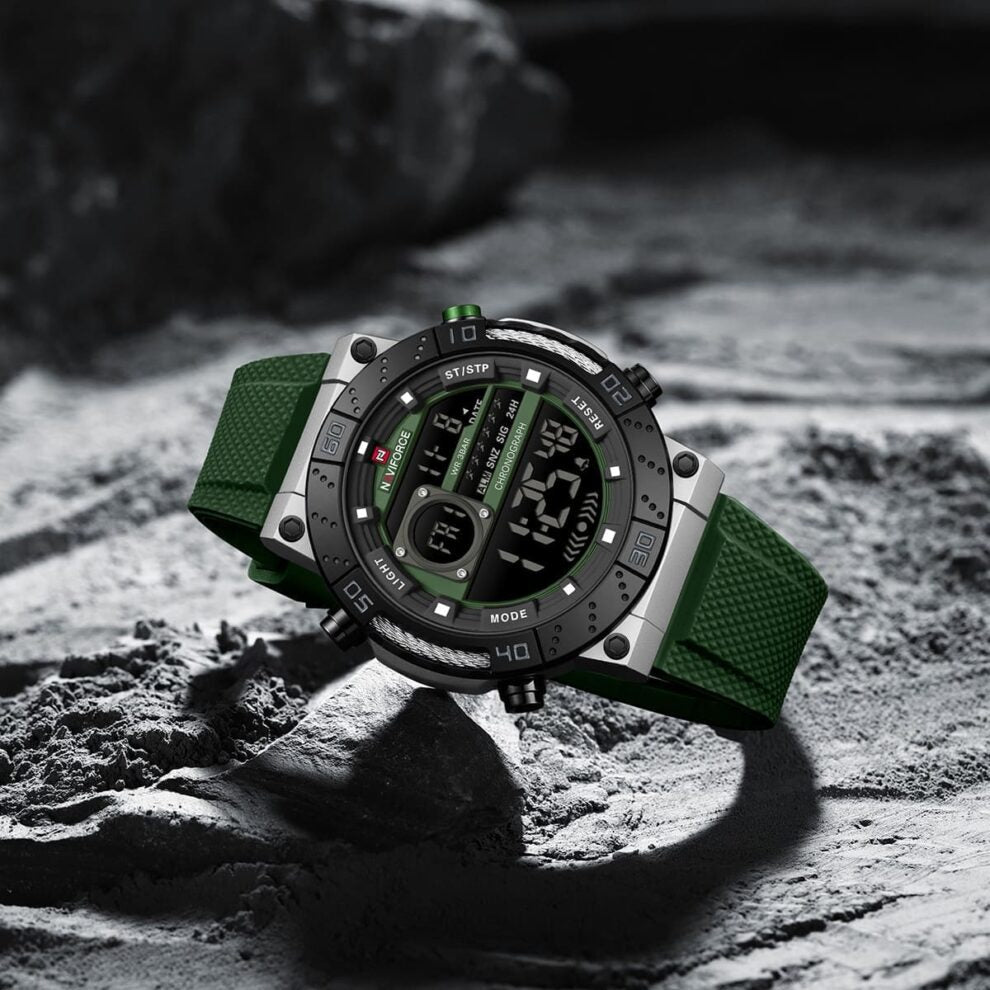 Naviforce NF9241T-S-GN-GN Men’s Digital Round Watch with Stopwatch & Monthly/Weekly Date