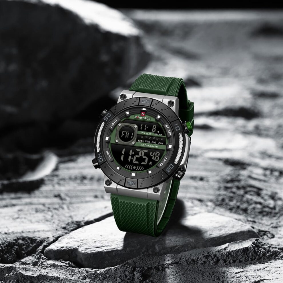 Naviforce NF9241T-S-GN-GN Men’s Digital Round Watch with Stopwatch & Monthly/Weekly Date