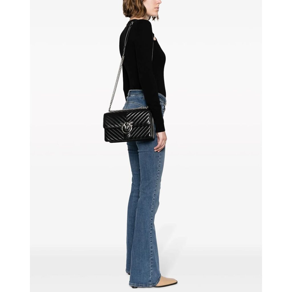 Pinko Women's Leather Crossbody Bag – Black Flap Design with Elegant Everyday Style#02