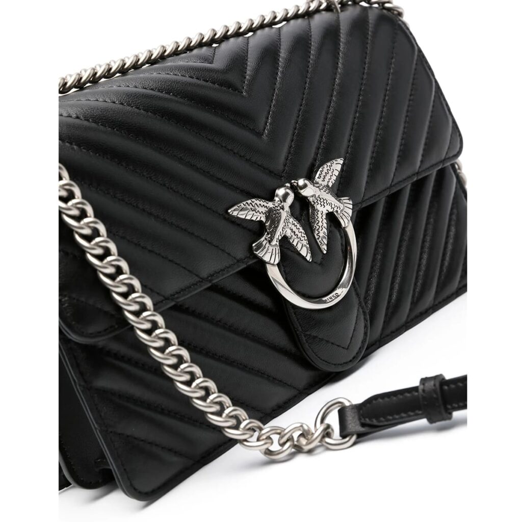 Pinko Women's Leather Crossbody Bag – Black Flap Design with Elegant Everyday Style#02