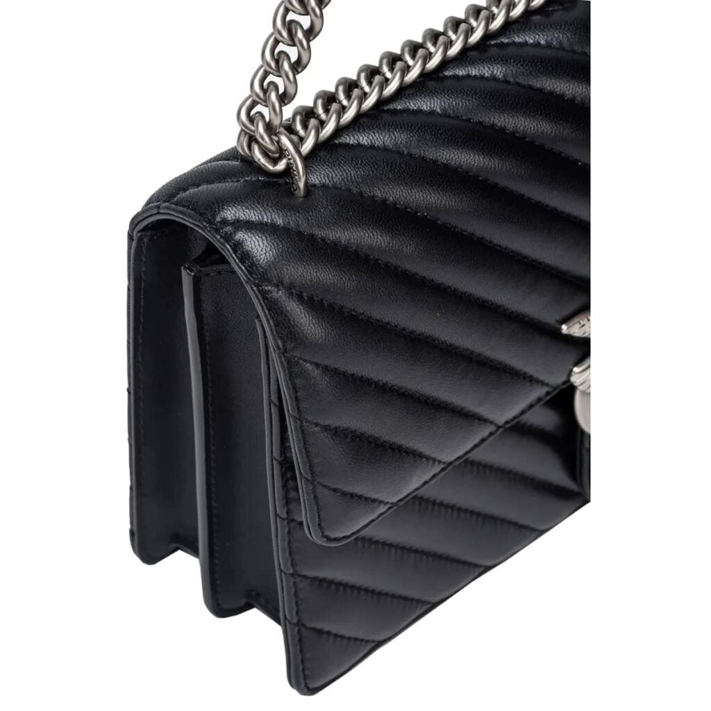 Pinko Women's Leather Crossbody Bag – Black Flap Design with Elegant Everyday Style#02
