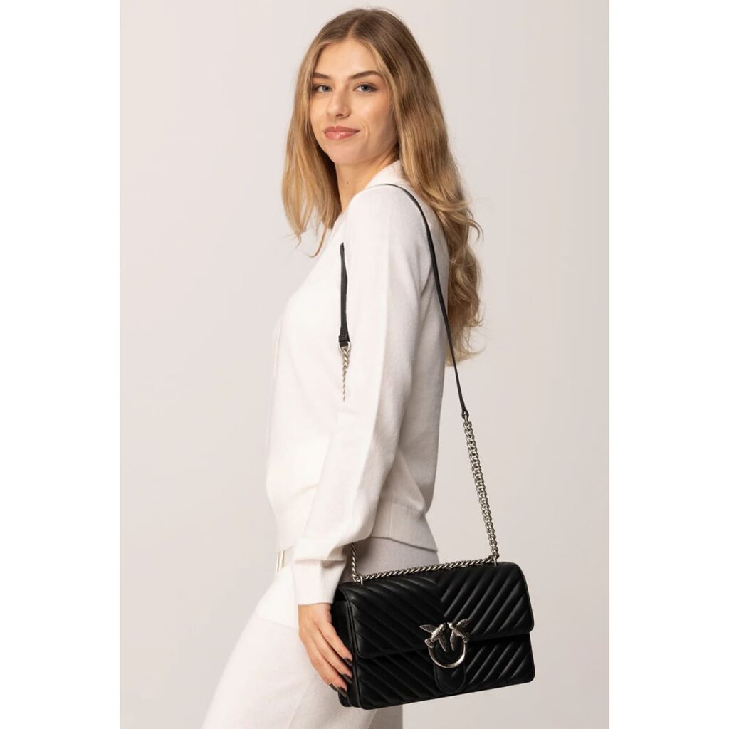 Pinko Women's Leather Crossbody Bag – Black Flap Design with Elegant Everyday Style#02