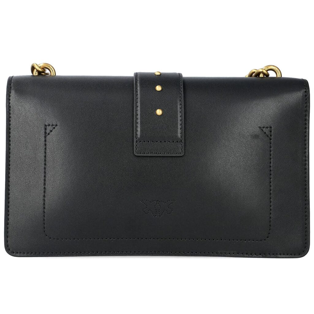 Pinko Women's Leather Shoulder & Crossbody Bag – Black Flap Design with Adjustable Strap#01