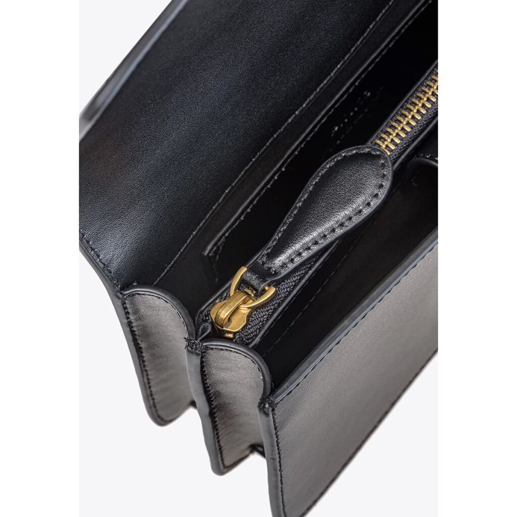 Pinko Women's Leather Shoulder & Crossbody Bag – Black Flap Design with Adjustable Strap#01