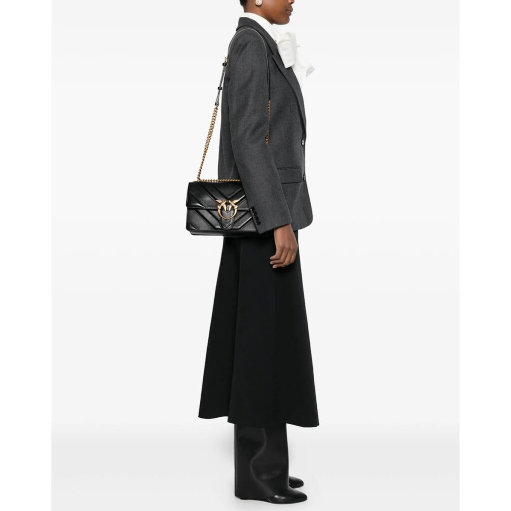Pinko Women's Leather Shoulder & Crossbody Bag – Black with Elegant Flap Design#05