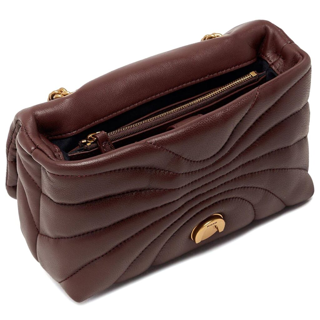 Pinko Women's Leather Shoulder & Crossbody Bag – Burgundy with Elegant Flap Design#03
