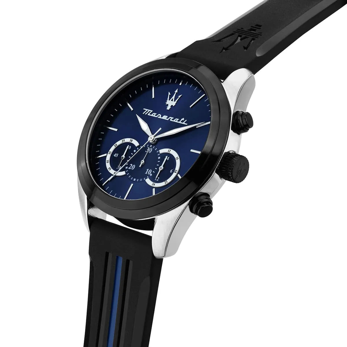 Maserati R8871612044 Men’s Watch – Traguardo Blue Dial Sport Watch with Black Silicone Strap